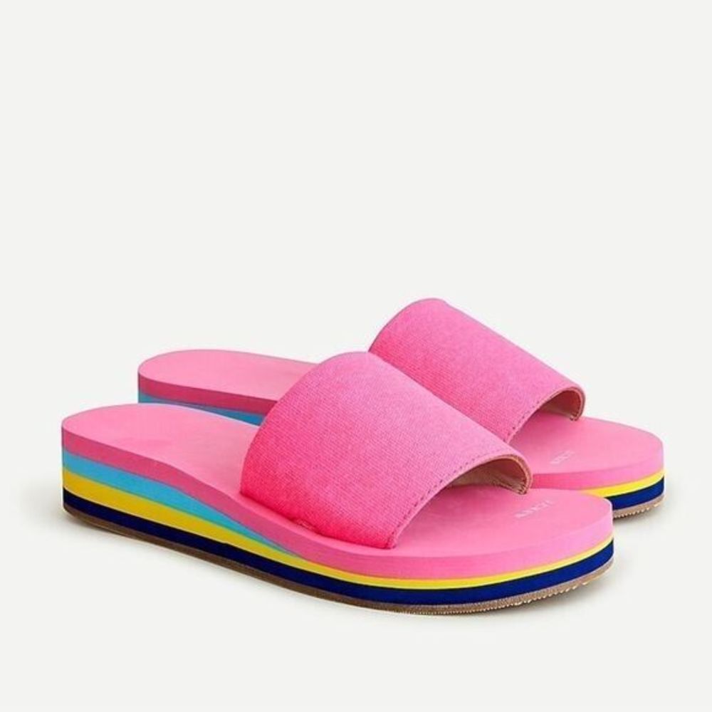 J.Crew Platform EVA Slide Sandals 8M Flamingo Pink Multicolor Round Open Toe NEW
